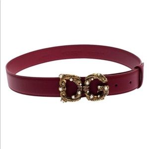 Dolce & Gabbana Gold Pearl Belt - Maroon Leather